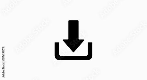 A simple black download icon with a downward-pointing arrow indicating data transfer or file retrieval on a clean white background.