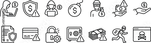 Cybersecurity Threats And Financial Crime A Collection Of Line Icons