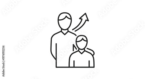 Black and white line of a mentor placing a hand on a mentee with an upward growth arrow