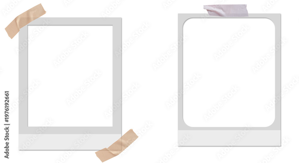 Obraz premium Set of polaroid photo frame mockups with masking tape isolated on transparent background png for scrapbook collage and vintage photo templates 