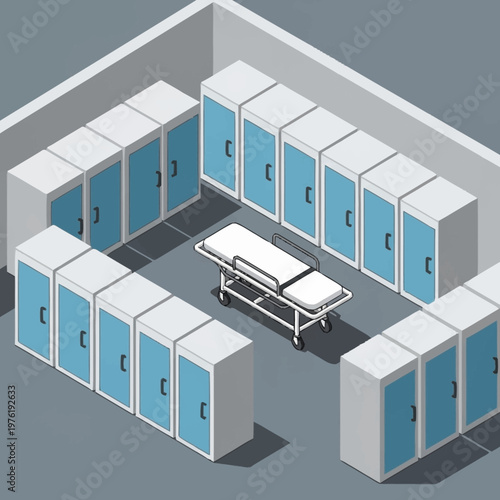 Medical Morgue Storage Room with Gurney.
