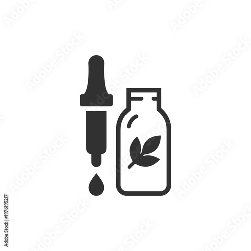 Dropper with bottle icon. Cosmetic serum and skincare treatment. Monochrome black and white symbol