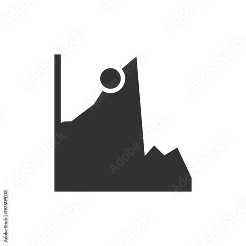 Falling chart with peak point icon. Investment loss and market drop. Monochrome black and white symbol