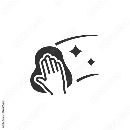 Hand wiping surface icon. Cleaning and surface sanitation concept. Monochrome black and white symbol