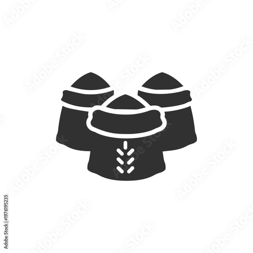 Grain sacks icon. Agricultural storage and crop product. Monochrome black and white symbol