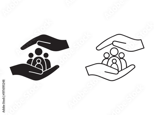Human safety and family protection icons with cupped hands.