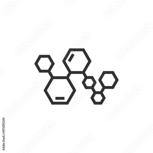 Molecular structure icon. Chemical compound and scientific research concept. Monochrome black and white symbol