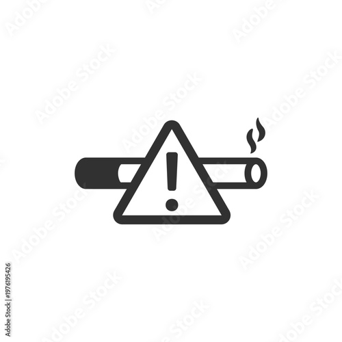 Warning sign with cigarette icon. Smoking hazard and fire risk alert. Monochrome black and white symbol
