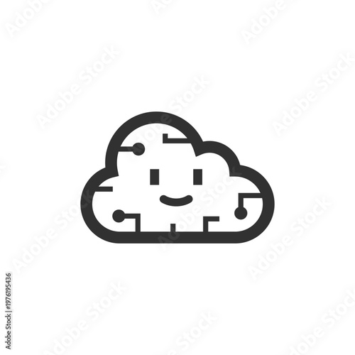 AI cloud computing icon. Artificial intelligence and digital cloud concept. Monochrome black and white symbol