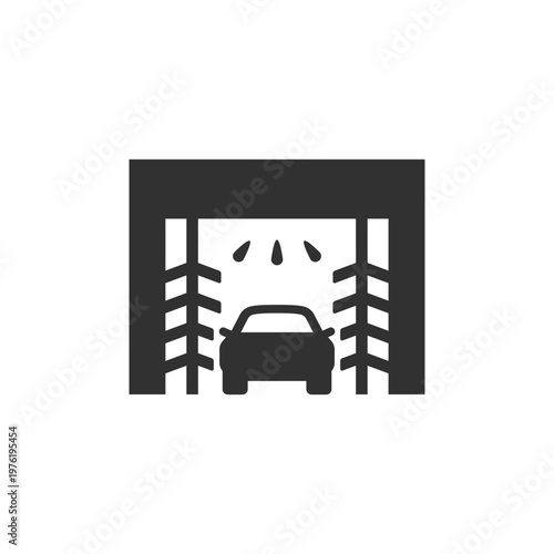 Automatic car wash tunnel icon. Vehicle cleaning system and service station. Monochrome black and white symbol