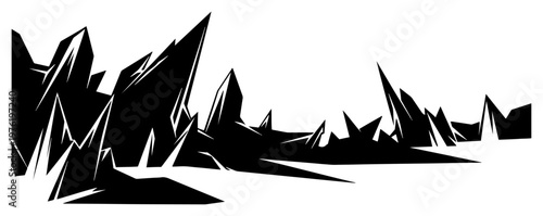 Jagged mountain range landscape with sharp geometric rock formations in abstract monochrome vector style