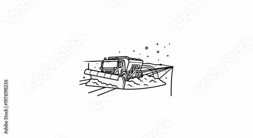 A truck with a snowplow clears a road during a snowfall