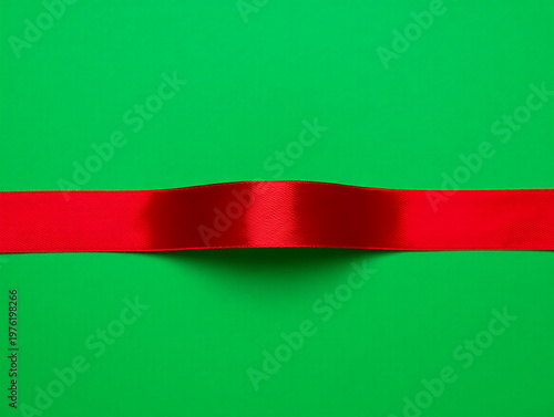 Vibrant Green Background with Shiny Red Ribbon Across Center Seamless