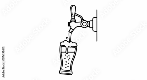 A line drawing shows a beer tap pouring foamy lager into a tall glass