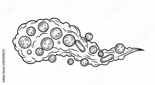 Abstract swirling cloud formation with circular and oval patterned elements