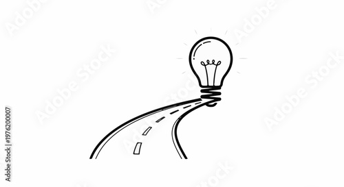 A winding road leads to a glowing lightbulb, symbolizing inspiration and discovery