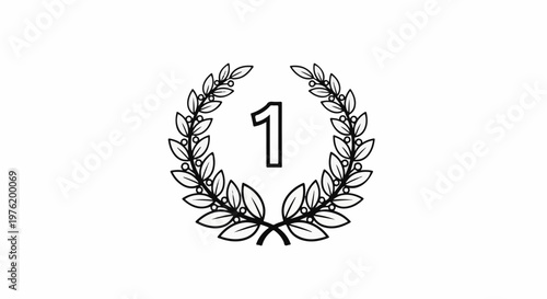 A minimalist black and white graphic of a laurel wreath with the number 1