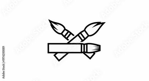 A simple line drawing depicts two paintbrushes crossed over a cylindrical object