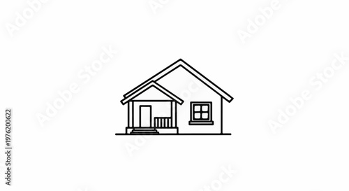 A simple line drawing of a house with a porch and window