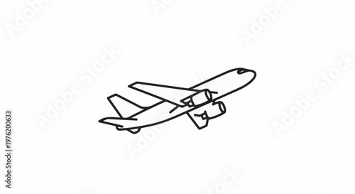 A simple line drawing of a jet airplane in flight