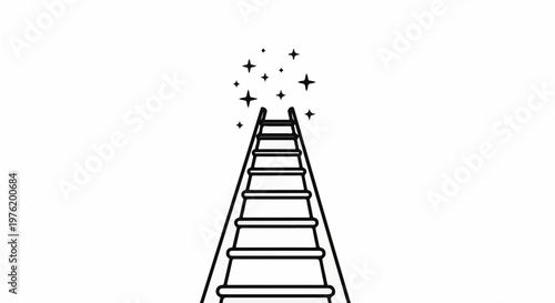 A simple line drawing of a ladder ascending towards glittering stars