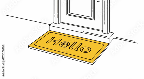 A yellow doormat with "Hello" written on it sits before a doorway
