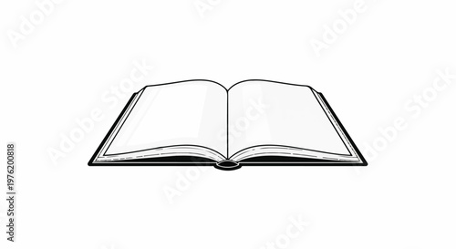 An open, blank book rendered in a simple, outlined black and white style