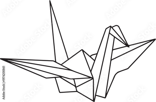 Origami crane bird folded paper art illustration