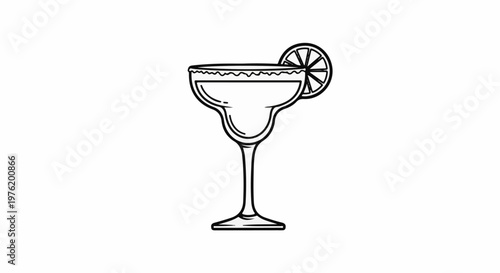 A minimalist line drawing of a margarita glass with a lime wedge