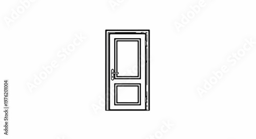 A minimalist outline of a modern door with a handle and two panels