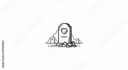 A simple line drawing of a tombstone with a heart