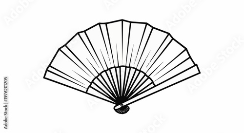 A simple line drawing of an open fan, spread wide on a white background
