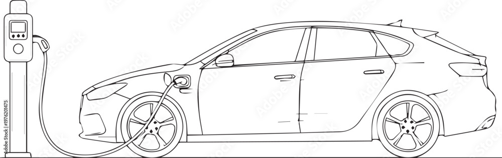 Obraz premium Electric car charging station illustration clean energy vehicle connection