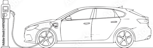 Electric car charging station illustration clean energy vehicle connection