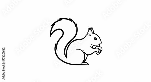 A simple, stylized line drawing of a squirrel holding an acorn
