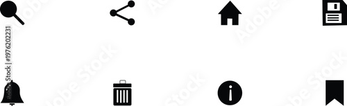 Collection of various black icons on a pure for design use