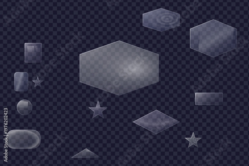 Hexagon glass panel UI isolated PNG for modern digital dashboard interface