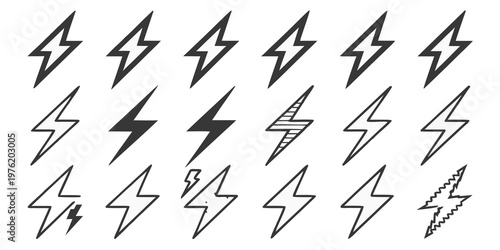 Collection of hand-drawn lightning bolt graphics with white background illustration collection abstract electricity movement template resource creative