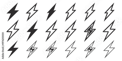 Collection of lightning bolt icons and symbols with icon set lightning electricity illustration collection template abstract background