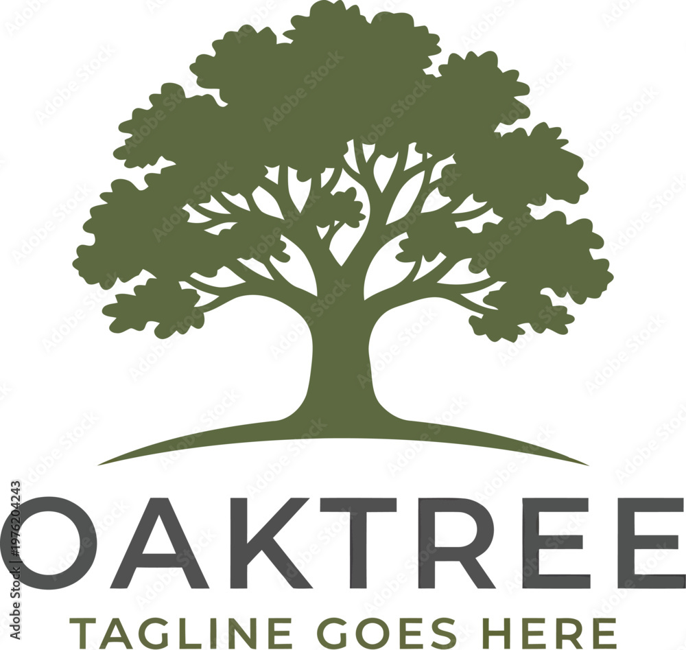 Fototapeta premium Oak tree logo vector graphic illustration with tagline space