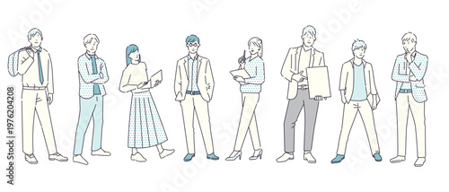 立っている男性と女性ービジネスパーソンービジネスチームースタートアップー複数の男女のイラスト素材