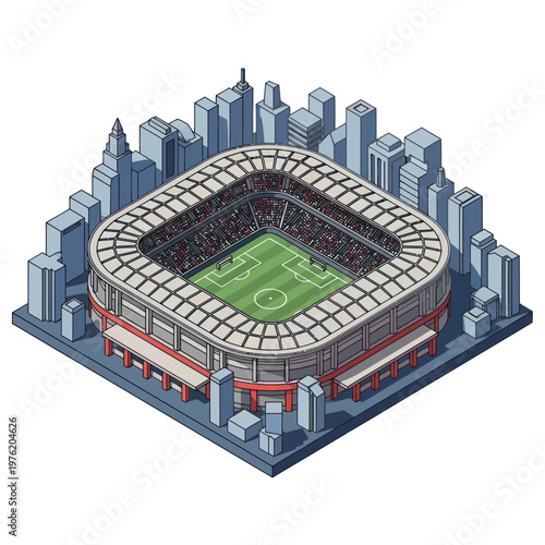 Modern Soccer Stadium with Green Field.