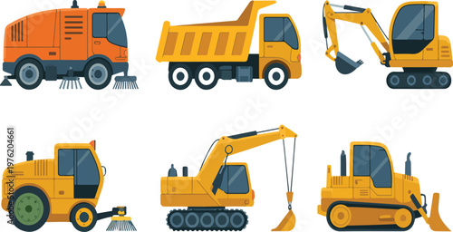 set of construction machines