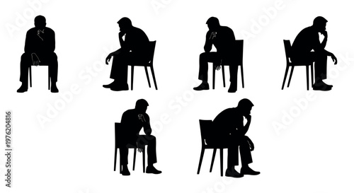 Set of people sitting in chair silhouettes in various relaxed poses