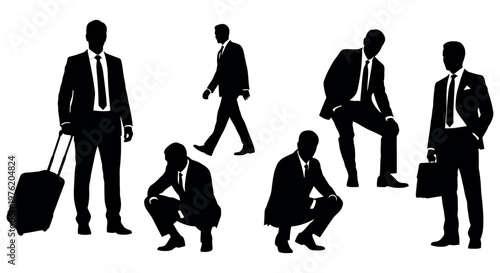 Silhouettes of business people in different poses and actions