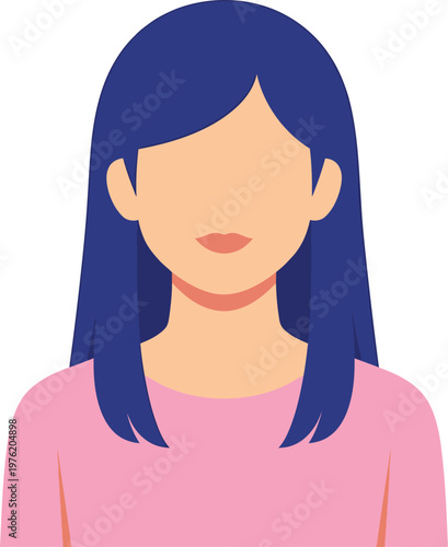 Faceless woman with blue hair and pink shirt  portrait illustration