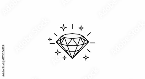 A stylized line art illustration of a sparkling diamond