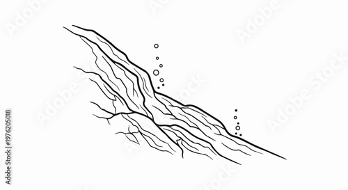 A stylized illustration of water flowing over rocks with bubbles rising upwards