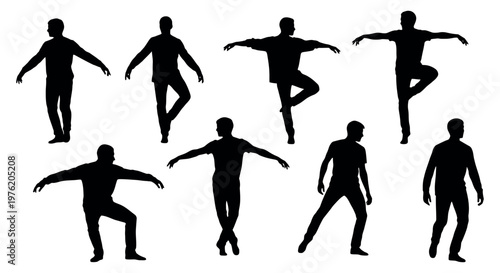 Silhouettes of people in various yoga poses