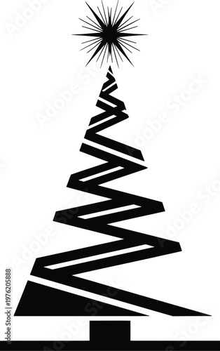 Christmas tree silhouette icon, festive holiday symbol, minimalist winter decoration, modern geometric design, seasonal celebration graphic, black pine illustration, star topper